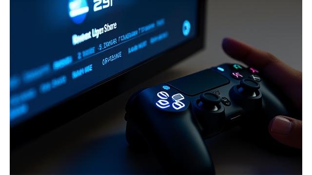 وحدة تحكم ألعاب حديثة تعرض شاشة تحديث البرامج الثابتة