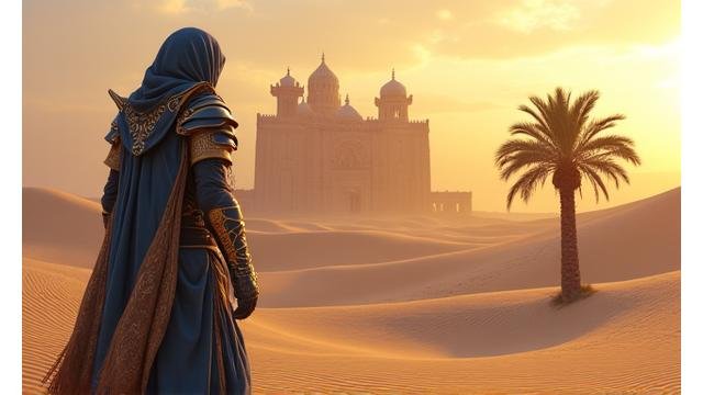 شخصية لعبة آر بي جي خيالية تستعد للمعركة في عالم خيالي